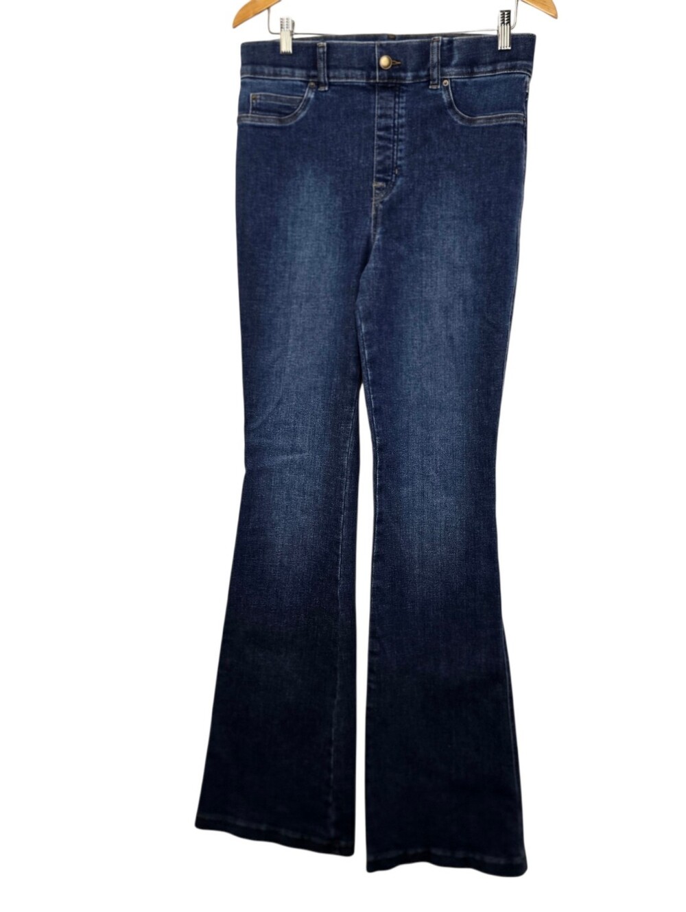 SPANX Dark Wash Pull-On Flare Jeans High Rise Stretch Shaping Slimming Denim Lrg